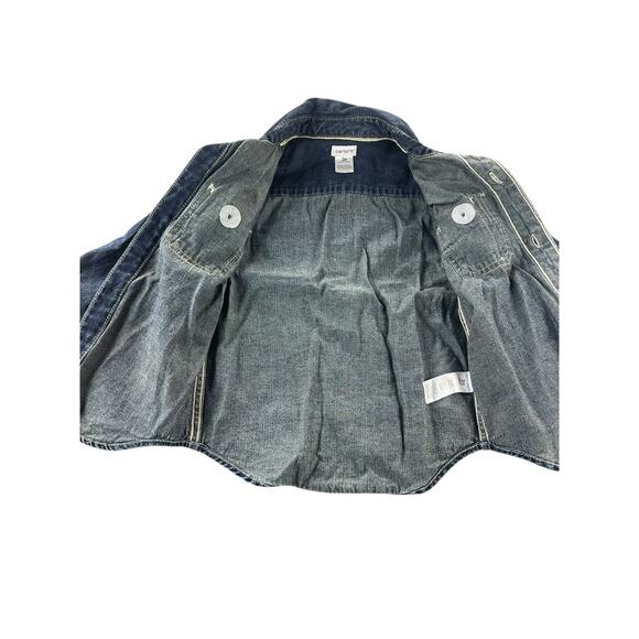 Carters Boys Blue Denim Long Sleeve Button Down Shirt Size 3T Toddler - Picture 2 of 4